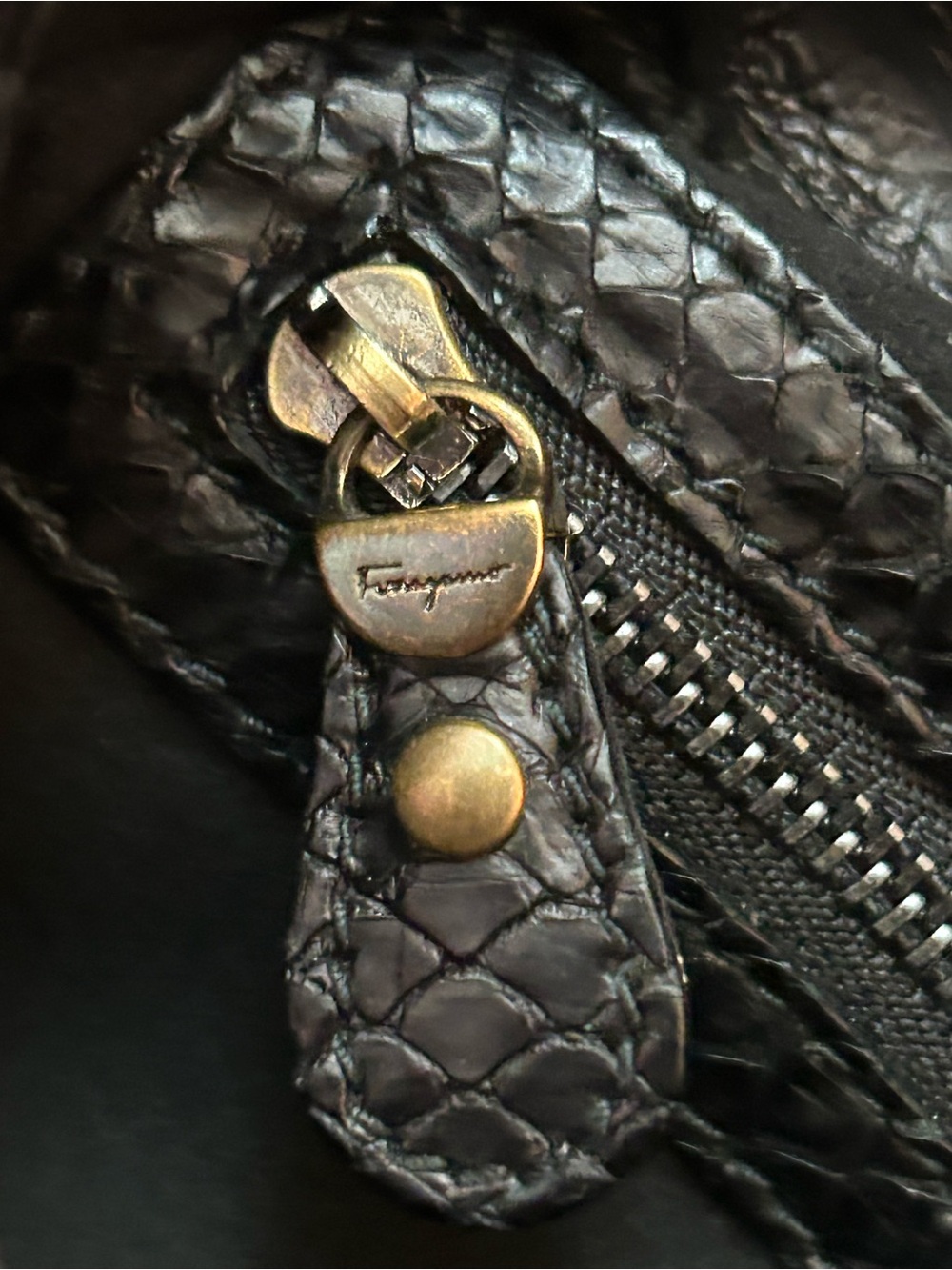 Salvatore Ferragamo Black Genuine Python Miss Vara Bow Hobo Bag - Picture 9 of 16